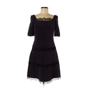 Roland Nivelais Designer Dark Purple SIlk Lace-Trim Dress Size 8